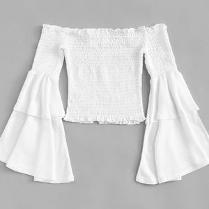 Off Shoulder Fluted Sleeve Top